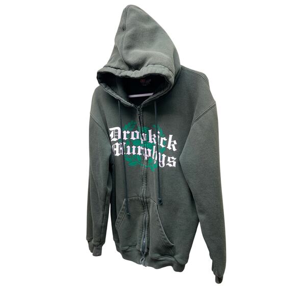 Dropkick Murphys Green Skeleton Bagpipe Zip Front Hoodie Size M Made in USA - Picture 2 of 8